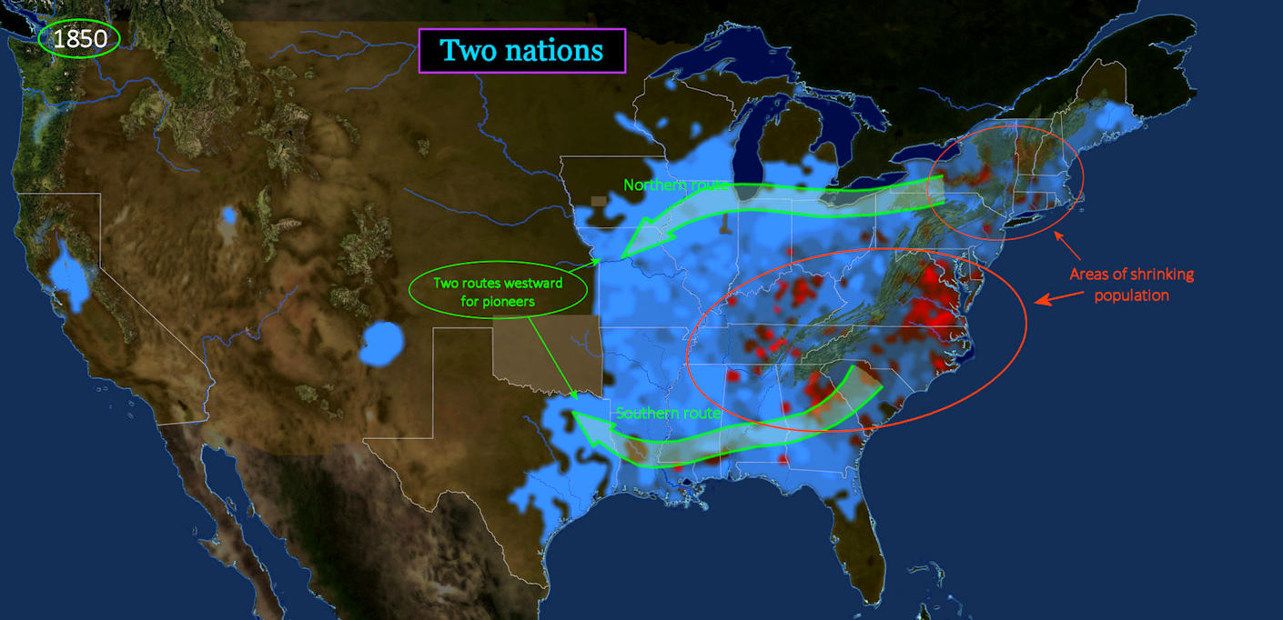 Population migration routes, 1850 map